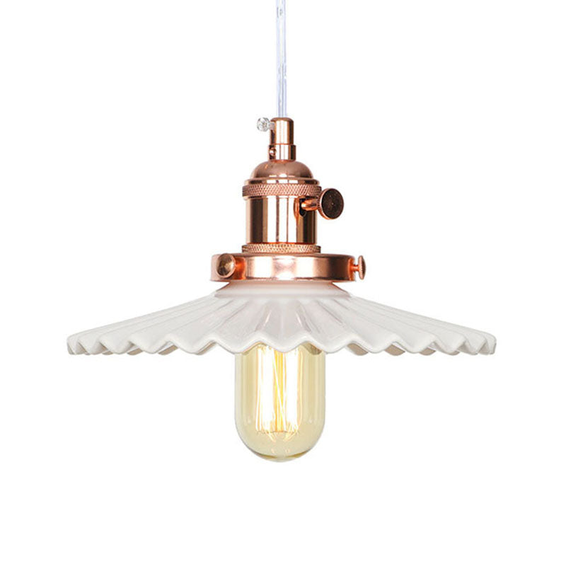 Scalloped Edge Hanging Light Fixture - Ceramic Pendant Ceiling For Industrial Dining Rooms (1 Bulb)