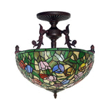 Bronze Blossom Semi Flush Ceiling Mount With Cut Glass Shades - Mediterranean 3 Lights