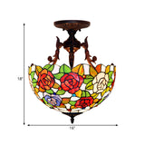 Bronze Blossom Semi Flush Ceiling Mount With Cut Glass Shades - Mediterranean 3 Lights