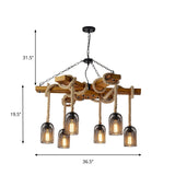Lodge Style Pendant Light With Wire Mesh Wood And Rope - Brown Base 3/6 Lights