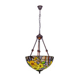 Kitchen Ceiling Chandelier - Mediterranean Red/Yellow/Orange Stained Glass With Floral Accent 2