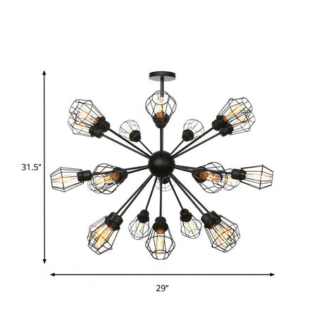 Farmhouse Style Black Pendant Light With Metal Cage Shade - 9/12/15 Lights Restaurant Chandelier