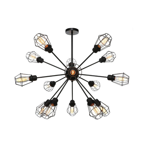 Farmhouse Style Black Pendant Light With Metal Cage Shade - 9/12/15 Lights Restaurant Chandelier
