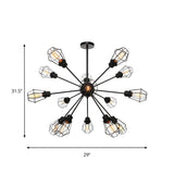 Farmhouse Style Black Pendant Light With Metal Cage Shade - 9/12/15 Lights Restaurant Chandelier