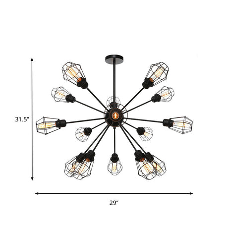 Farmhouse Style Black Pendant Light With Metal Cage Shade - 9/12/15 Lights Restaurant Chandelier