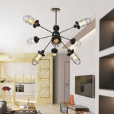Caged Iron Chandelier - Farmhouse Style Ceiling Lamp Black Finish With Sputnik Design 9/12/15 Lights