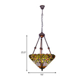 Stained Art Glass Chandelier - Petal Design Red/Orange/Green 2-Light Pendant Fixture Ideal For