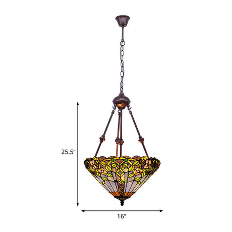 Stained Art Glass Chandelier - Petal Design Red/Orange/Green 2-Light Pendant Fixture Ideal For