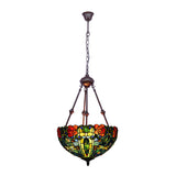 Stained Art Glass Chandelier - Petal Design Red/Orange/Green 2-Light Pendant Fixture Ideal For