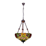 Victorian Flower Hanging Chandelier With Cut Glass In Red/Yellow/Orange - 2 Lights