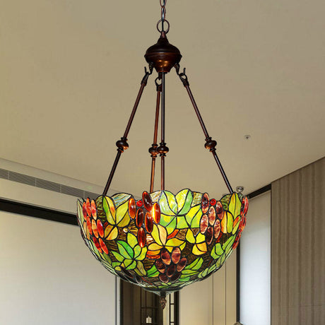 Victorian Green Stained Glass Dome Pendant Light Chandelier - 2/3 Lights 2 /