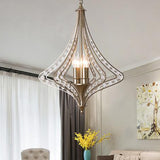 Contemporary Crystal 5-Head Pendant Ceiling Chandelier - Laser Cut Design Satin Nickel Finish