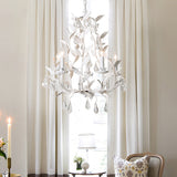 Modern Metal Leaf Chandelier Lamp With Crystal Drop - 5 Bulbs Grey/Distressed White Suspended