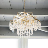 Modern Clear Crystal Ceiling Chandelier With Waterfall Design - 4 Heads Brass Hanging Light Fixture