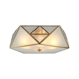 Traditional Geometric Curved Frosted Glass Panel Ceiling Flush Mount - 4/5 Lights Light In Brass For