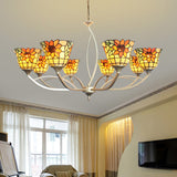 Tiffany Sunflower/Leaf Chandelier Light Fixture - White/Orange 6/8 Lights Ideal For Living Room 8 /