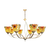 Tiffany Sunflower/Leaf Chandelier Light Fixture - White/Orange 6/8 Lights Ideal For Living Room