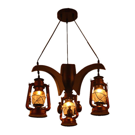 Industrial Kerosene Chandelier Lamp - Clear Glass Dark Wood Finish 3 Lights Perfect For Living Room