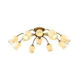 Traditional White Glass Semi-Flush Petal Ceiling Light With 12 Lights