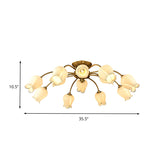 Traditional White Glass Semi-Flush Petal Ceiling Light With 12 Lights