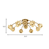 Traditional White Glass Semi-Flush Petal Ceiling Light With 12 Lights