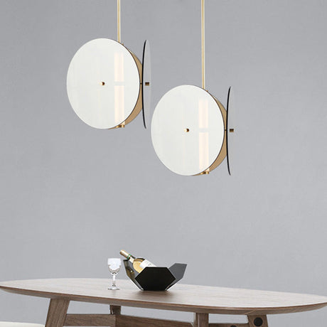 Modern Gold Led Pendant Light With Round Amber Glass Shade For Dining Room