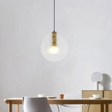 Modernist Gold Orb Pendant Lamp - Clear Glass Suspension Light For Dining Room