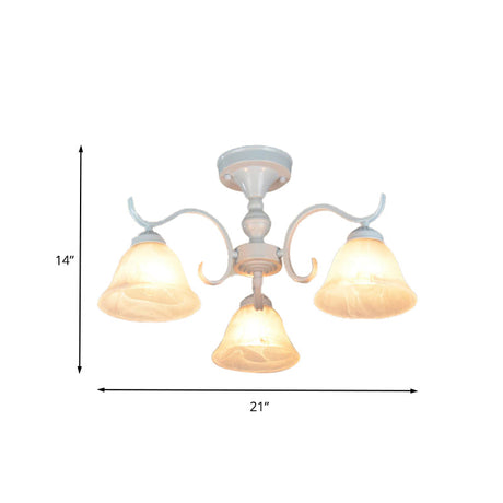 Frosted Glass Semi Flush Bedroom Ceiling Light In White - Traditional Bell Design 3/5/6 Lights
