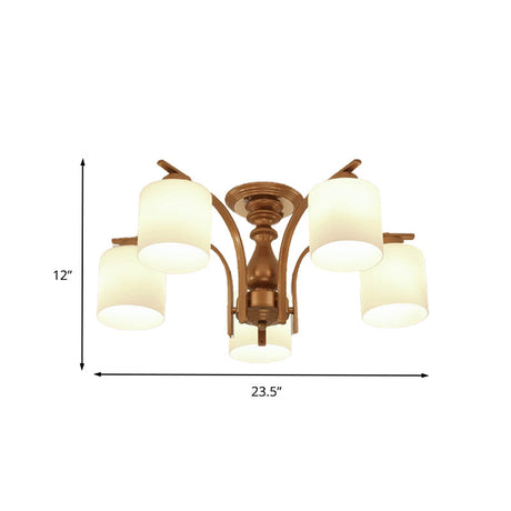 Traditional Gold Semi Flush Ceiling Light Fixture With Frosted Glass Shade - 3/5/6 Lights For Living