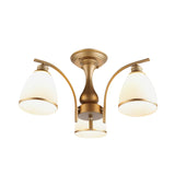 Classic Gold Semi Flush Mount Ceiling Light Fixture With Opal Glass Shades 3/5/8 Lights For Living