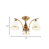 Classic Gold Semi Flush Mount Ceiling Light Fixture With Opal Glass Shades 3/5/8 Lights For Living