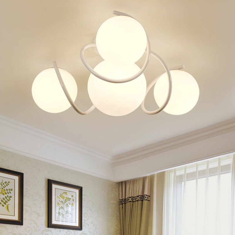 Orb Opal Glass Semi Flush Light - Traditional Black/White 4/7 Lights Living Room Ceiling Lighting