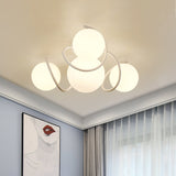 Orb Opal Glass Semi Flush Light - Traditional Black/White 4/7 Lights Living Room Ceiling Lighting