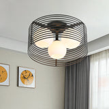 Classic Globe Milky Glass Flush Mount Ceiling Light With 3 Lights - Black/White Ideal For Living