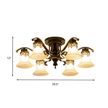 Classic Black Bell Frosted Glass Flush Mount Ceiling Light Fixture - 3/6/8 Lights For Living Room