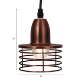 Industrial Retro Black/Bronze Metal Ceiling Pendant With Wire Cage Shade For Kitchen - 1-Light Drum