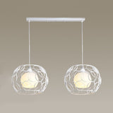Metal Circles Design Hanging Lamp - Industrial Pendant Lighting With Inner Glass Shade (Black/White)