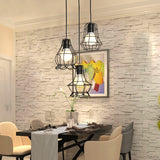 Industrial Style Black Wire Frame Ceiling Light With 3 Hanging Pendant Lights And Round/Linear