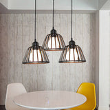 Dome Pendant Light With Metal Frame: 3-Light Kitchen Ceiling Hanging In Black / Round