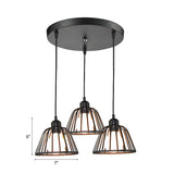 Dome Pendant Light With Metal Frame: 3-Light Kitchen Ceiling Hanging In Black