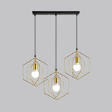 Retro Loft 3-Light Hexagon Metal Suspension Pendant In Gold / Linear