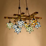 Rustic Stained Glass Pendant Chandelier With 6/8 Lights - Perfect For Restaurant Lighting