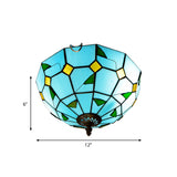 Blue Leaf Flush Ceiling Light Tiffany Stained Glass Lamp - 12’/16’ Wide 2/3 Lights