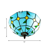 Blue Leaf Flush Ceiling Light Tiffany Stained Glass Lamp - 12/16 Wide 2/3 Lights