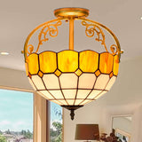 Baroque Semi Flush Mount Ceiling Light With Grid Pattern Cut Glass - 2 Lights In Yellow/Orange/Blue