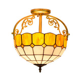 Baroque Semi Flush Mount Ceiling Light With Grid Pattern Cut Glass - 2 Lights In Yellow/Orange/Blue