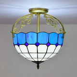 Baroque Semi Flush Mount Ceiling Light With Grid Pattern Cut Glass - 2 Lights In Yellow/Orange/Blue