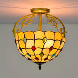 Baroque Semi Flush Mount Ceiling Light With Grid Pattern Cut Glass - 2 Lights In Yellow/Orange/Blue
