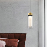 Sleek Simplicity: 1-Light Black & Gold Cylindrical Led Mini Pendant With Clear Glass Shade