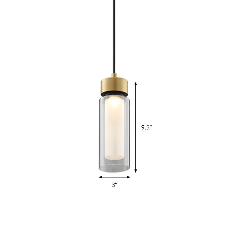 Sleek Simplicity: 1-Light Black & Gold Cylindrical Led Mini Pendant With Clear Glass Shade